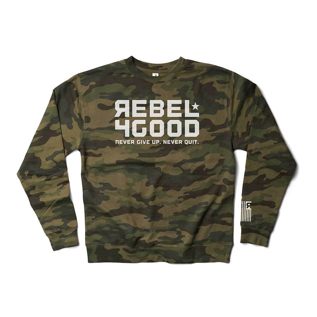 Rebel For Good Stacked Logo Unisex Crewneck